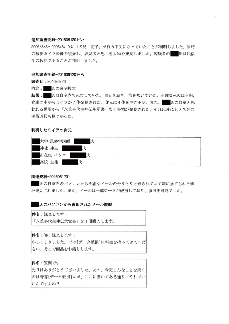 回収報告書：犬見　花子